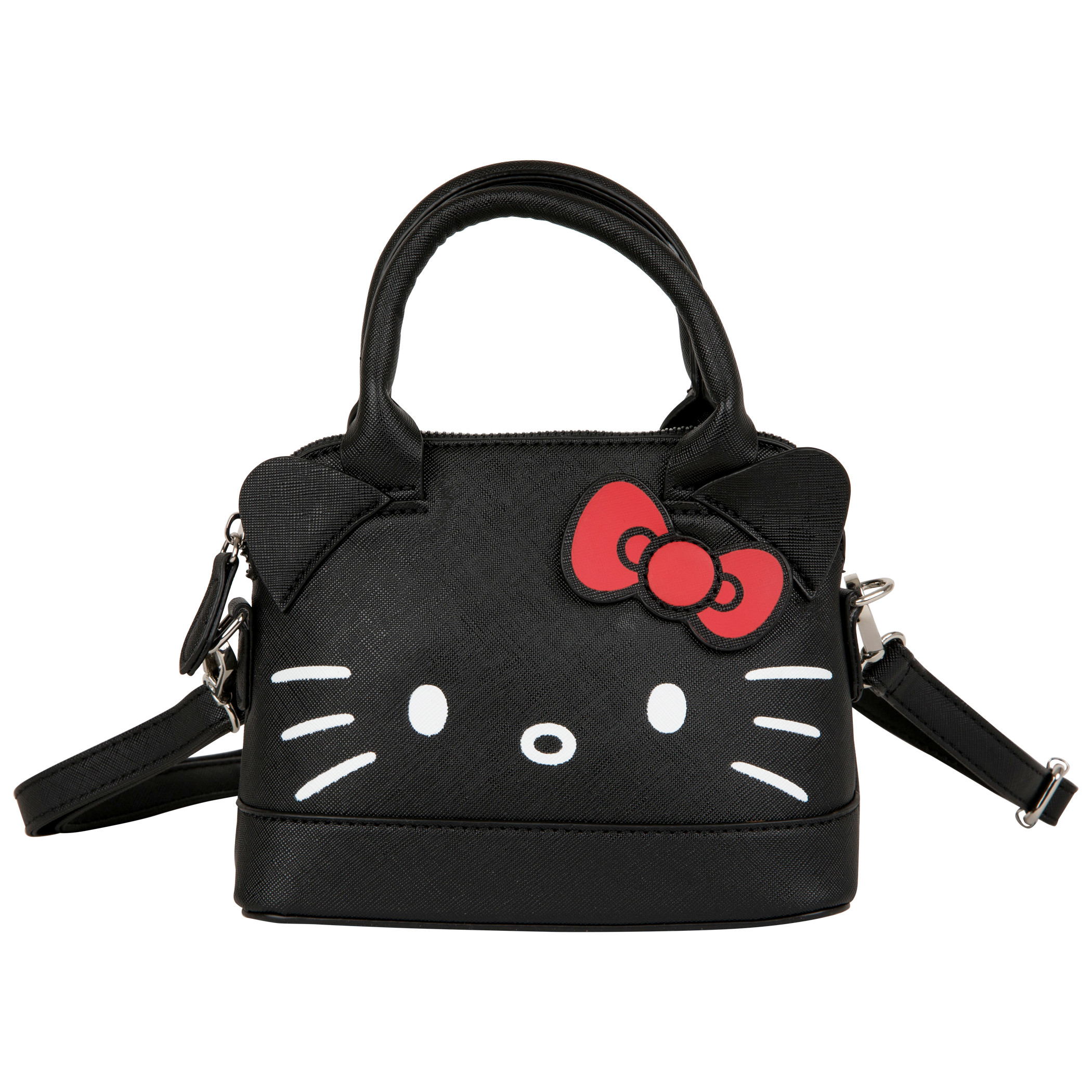 Hello Kitty Black Leather Hand Bag with Detachable Long Strap